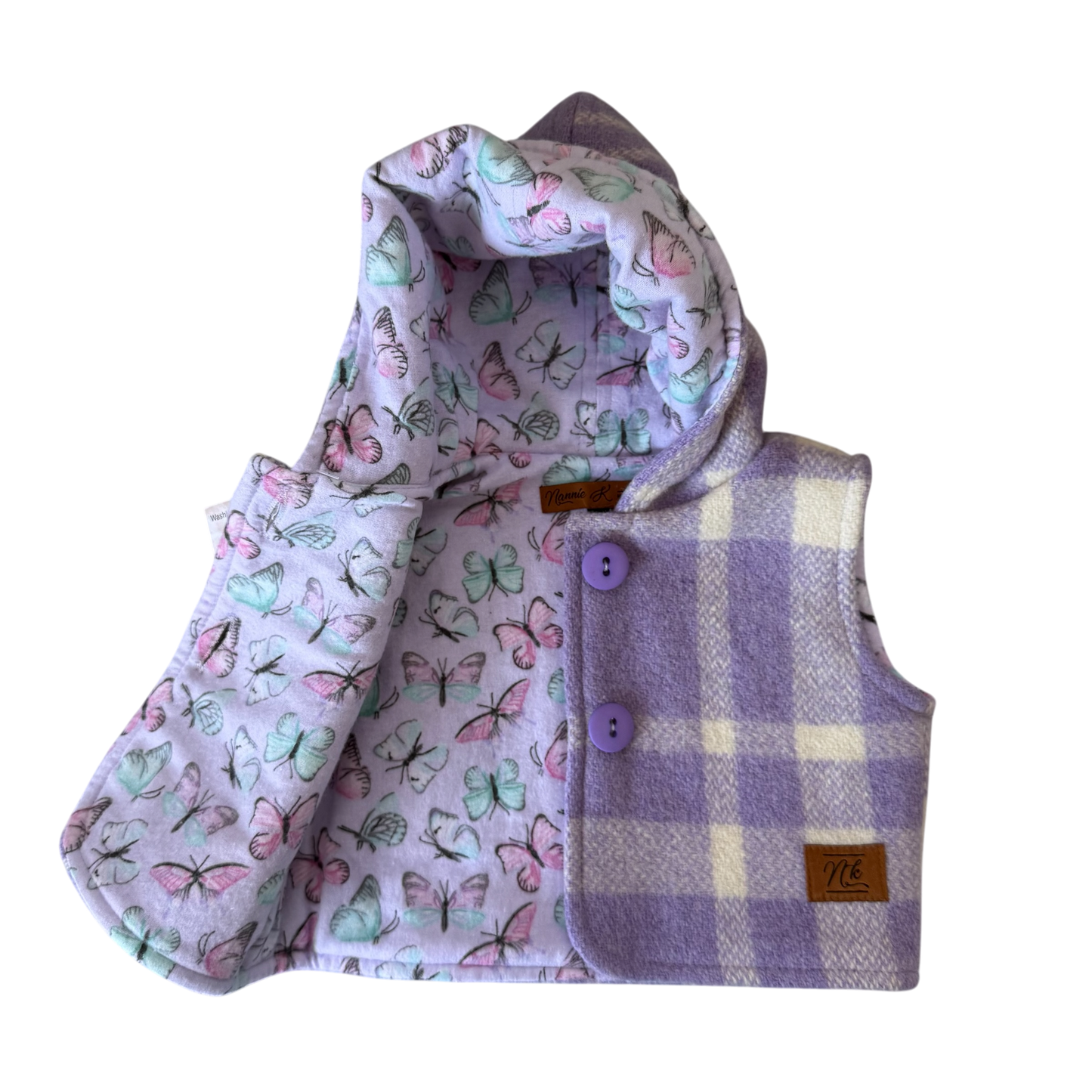 Woollen Baby Vest Purple with Butterflies