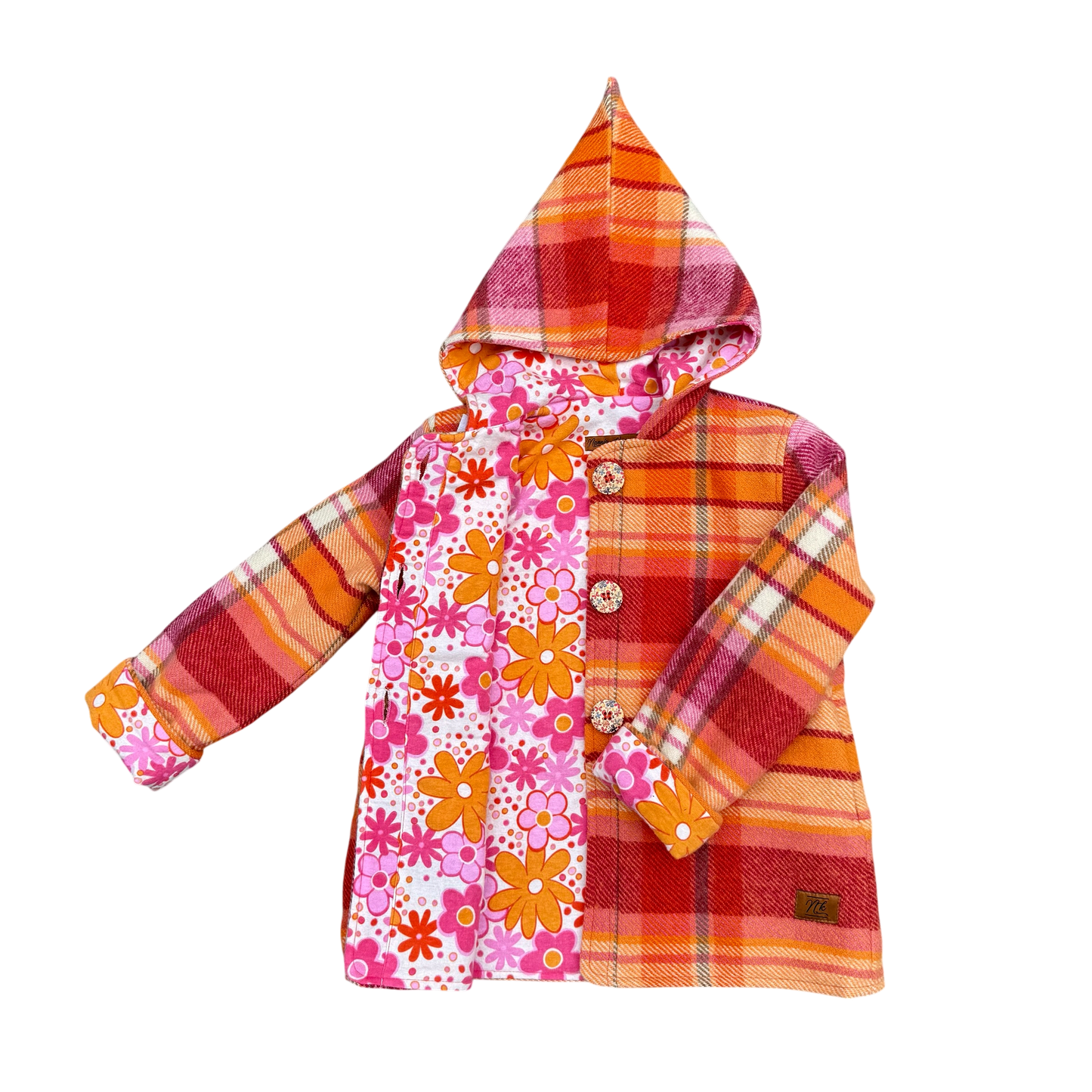 Woollen Maggie Coat Red & Orange with Retro Floral