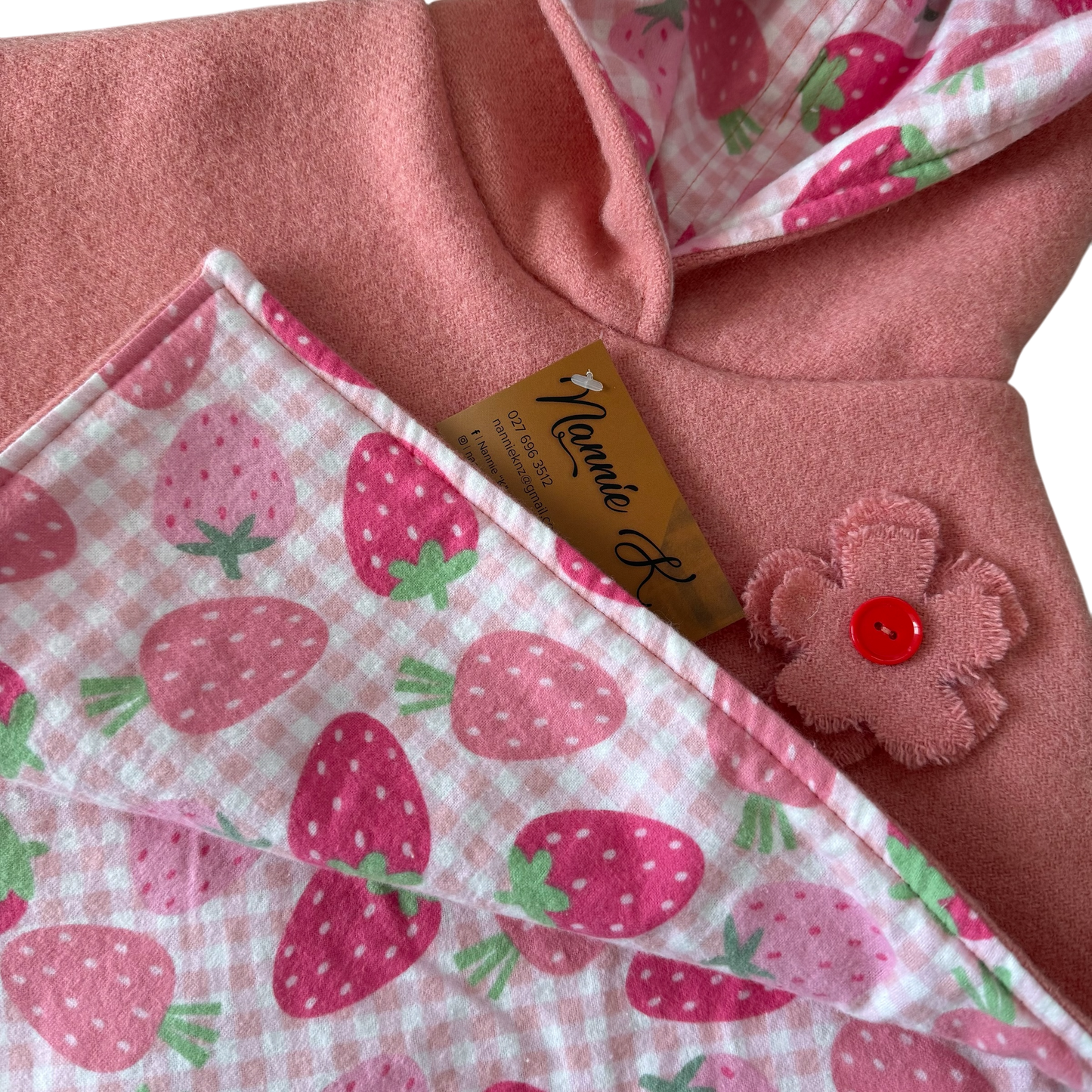 Woollen Poncho Pink with Large Strawberries