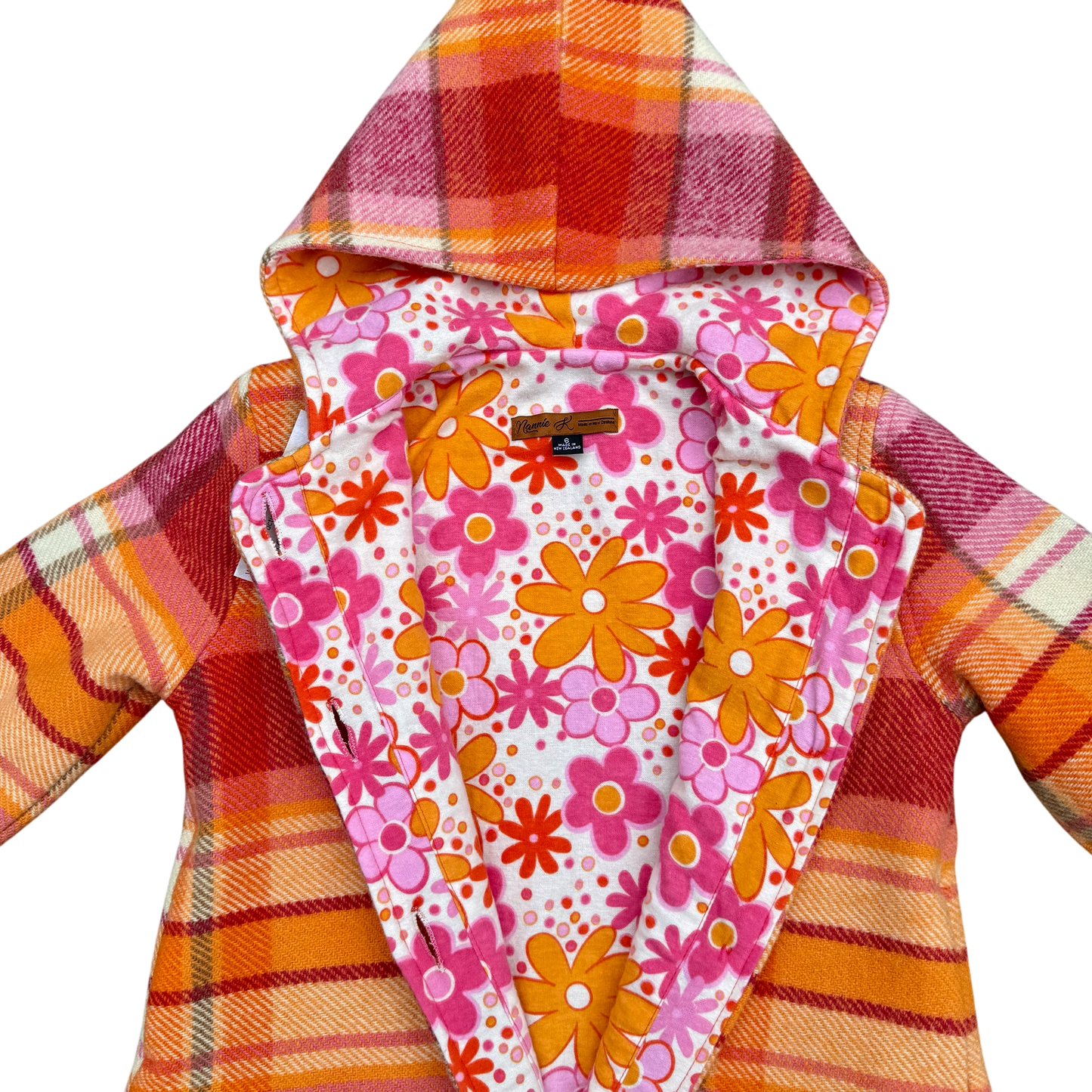Woollen Maggie Coat Red & Orange with Retro Floral