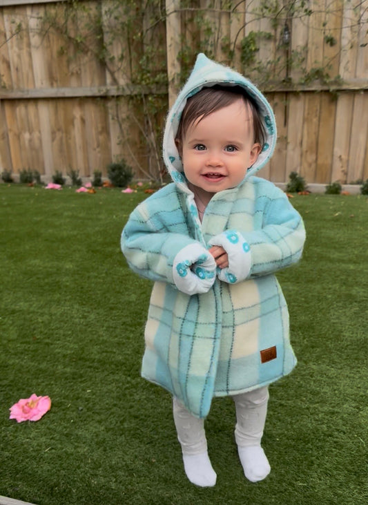 Woollen Maggie Coat Teal & Cream Check