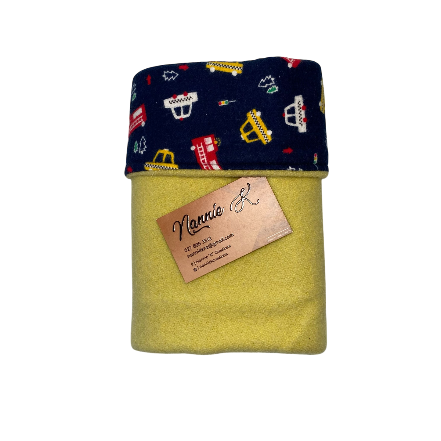 Woollen Blanket Lemon Yellow with Navy/Cars