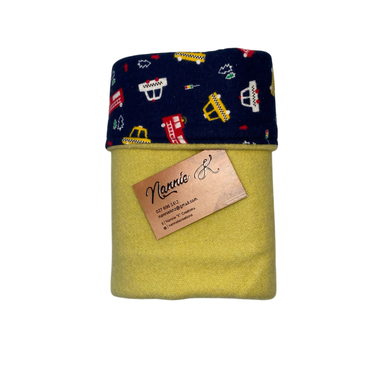 Woollen Blanket Lemon Yellow with Navy/Cars