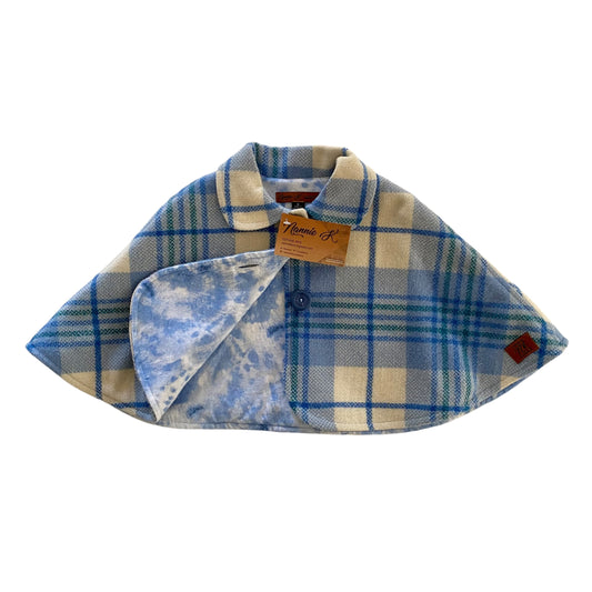 Woollen Cape Blue and Cream with a hint of Green and Marble Blue Lining