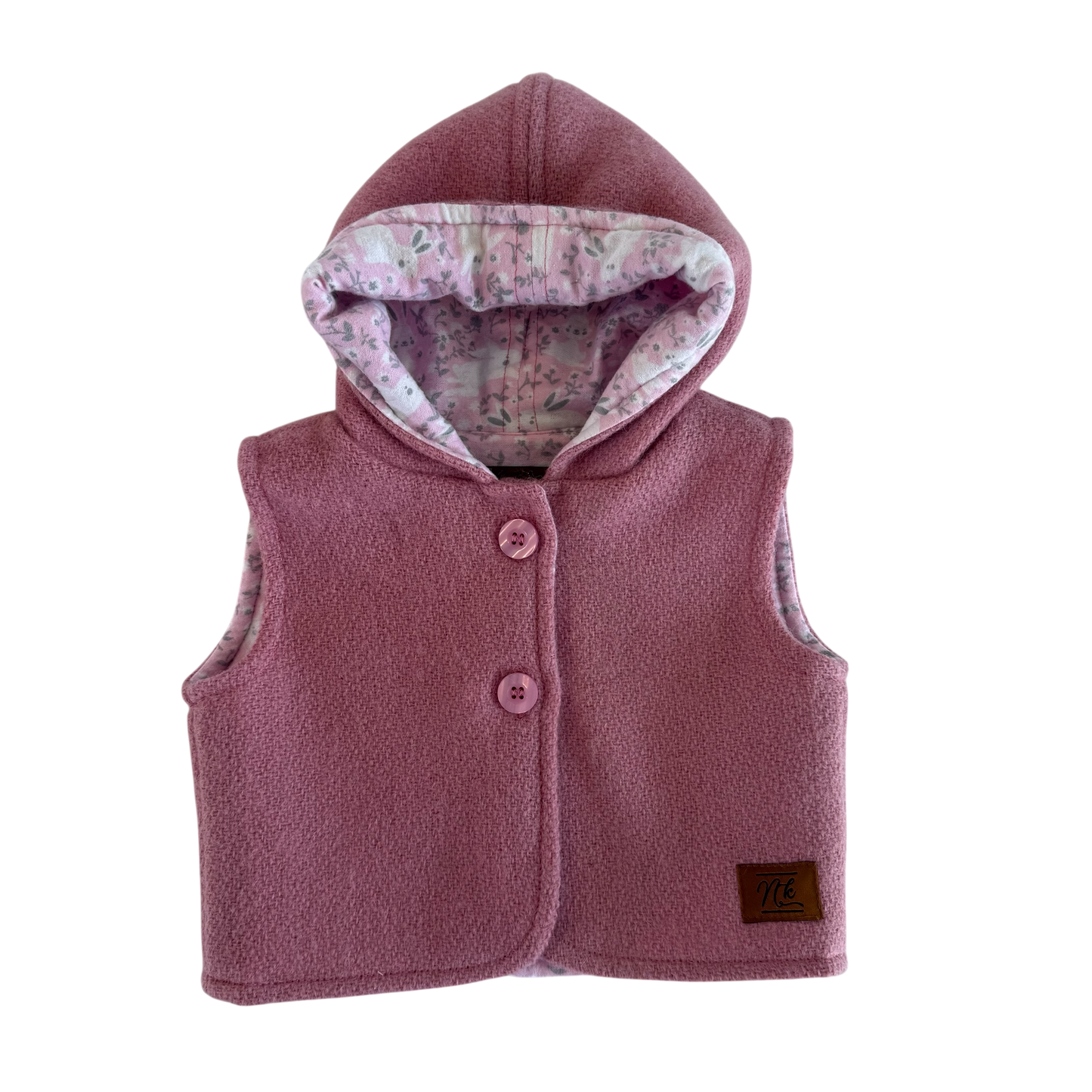 Woollen Baby Vest Pink with Pink Bunnies