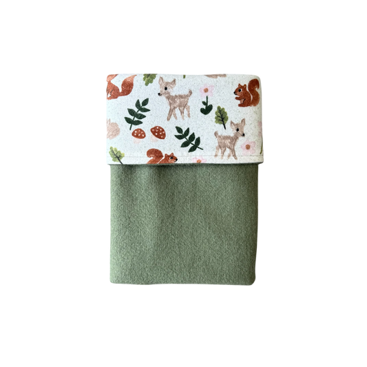 Woollen Blanket Olive Green with Forest Animals