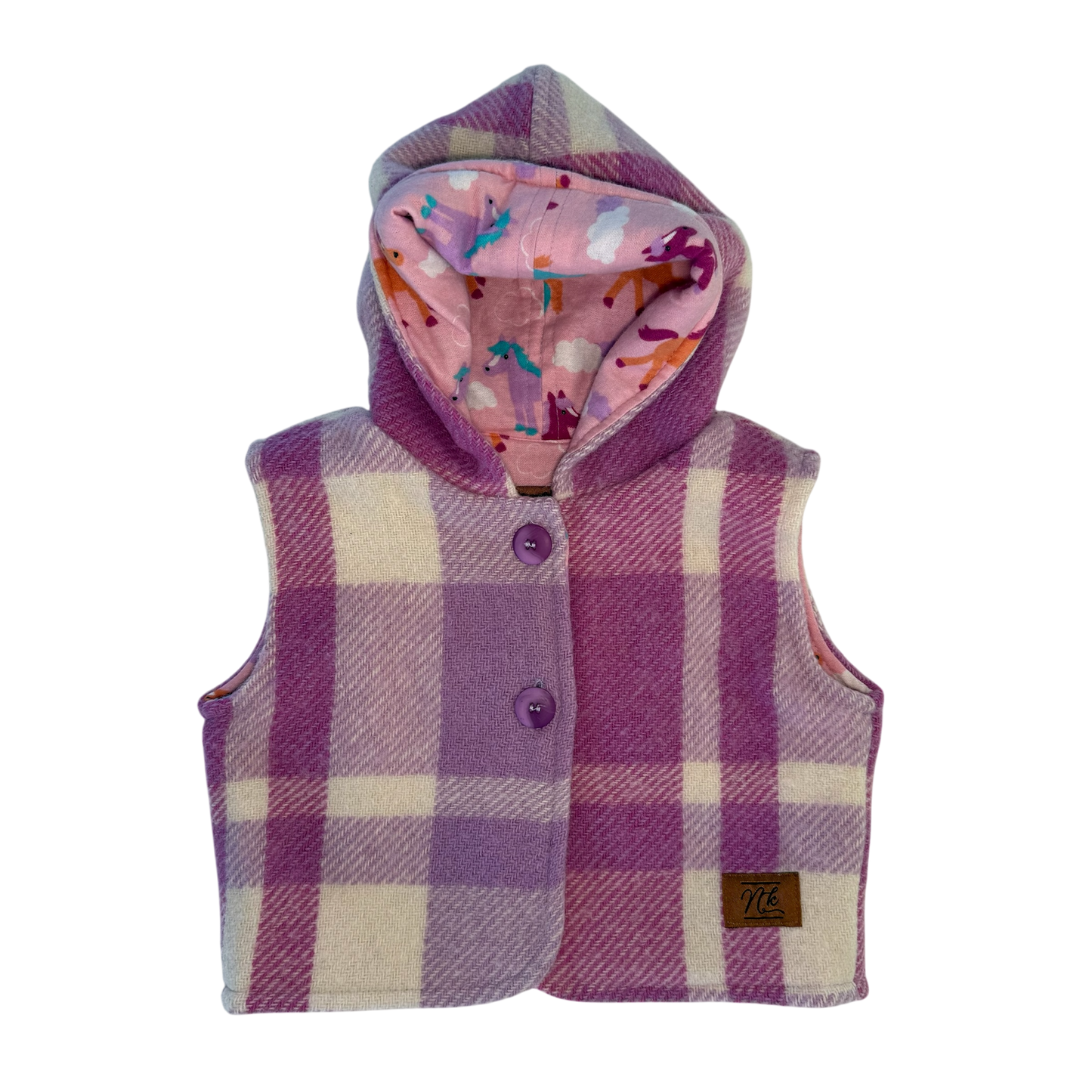 Woollen Baby Vest Purple/ Cream with Unicorns