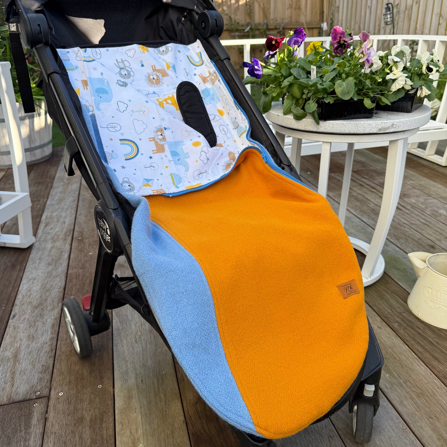 Pram Bag Tan & Blue with Nursery lining