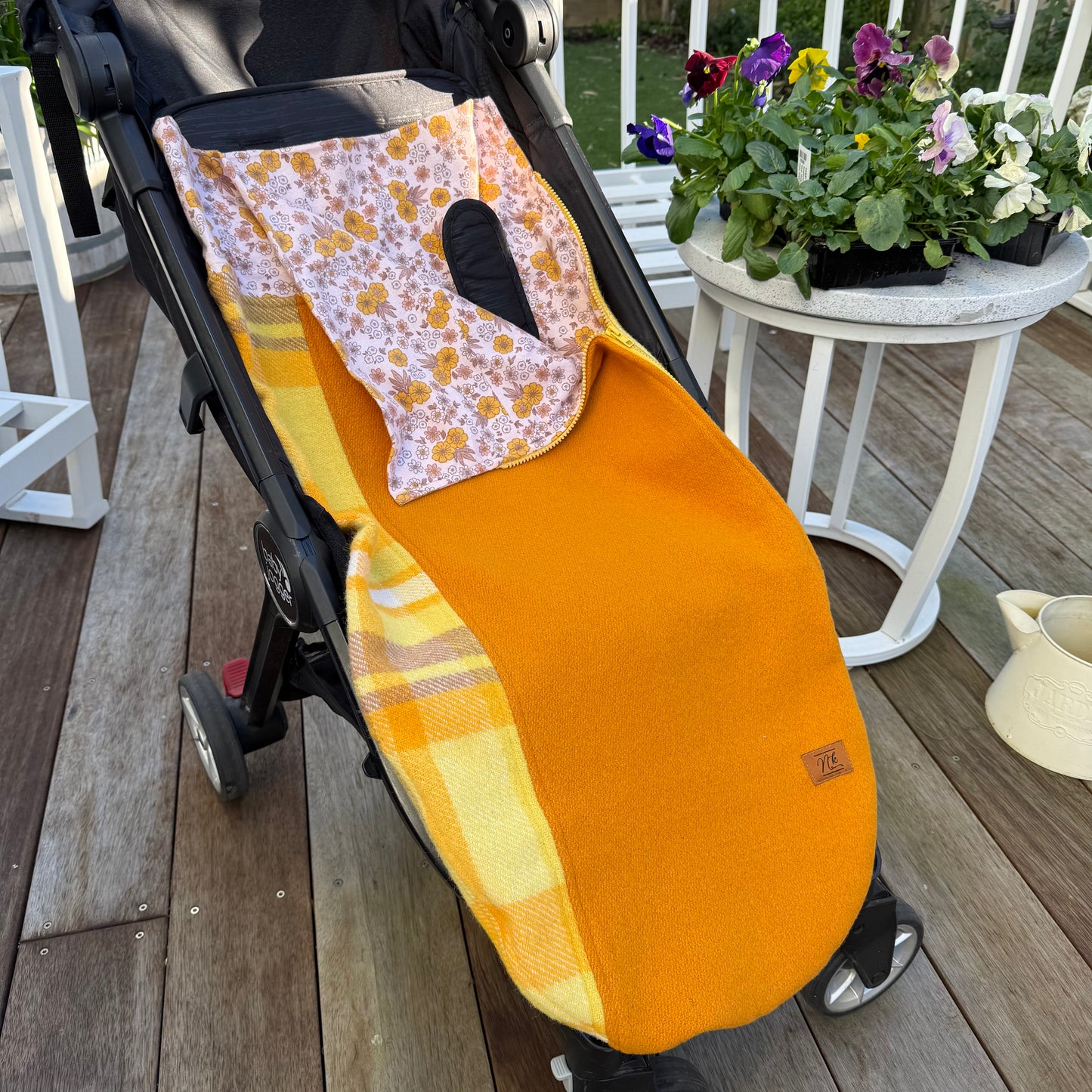 Pram bag tan & yellow with retro floral