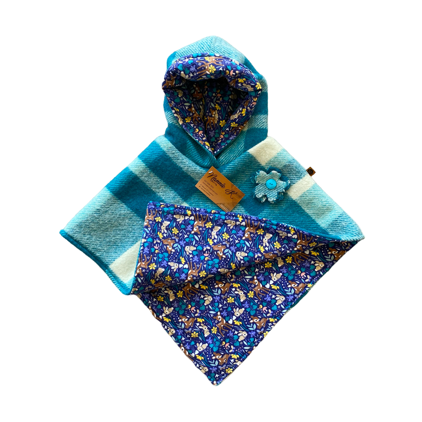 Woollen Poncho Teal with bunnies