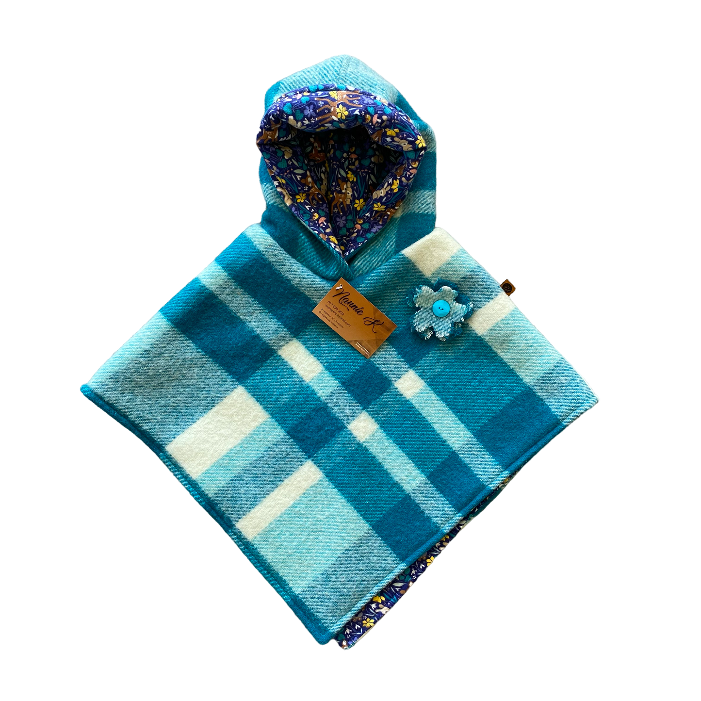 Woollen Poncho Teal with bunnies