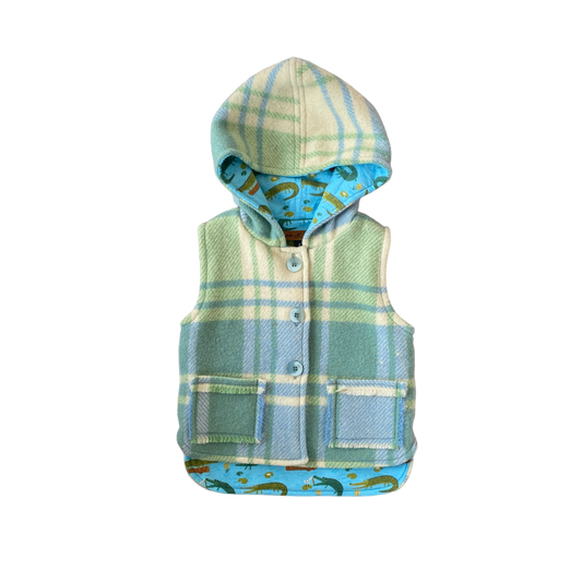 Woollen Vest Blue/Green with Crocodiles
