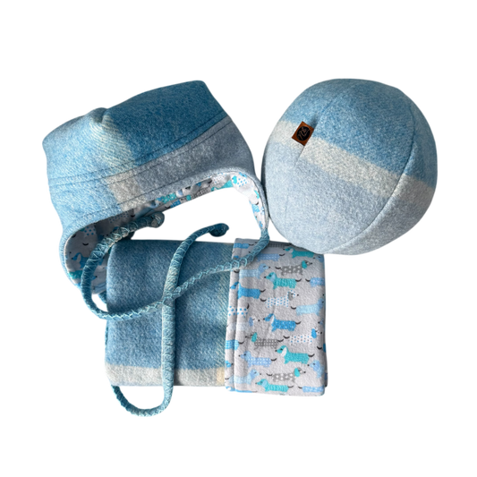 Matching Woollen Set - Blue with Doggies