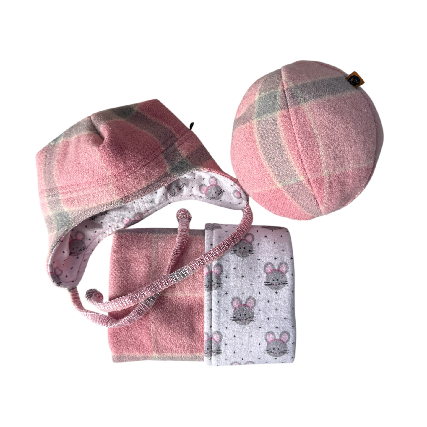 Matching Woollen Set - Pink with Mice