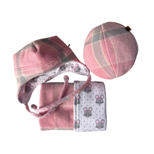 Matching Woollen Set - Pink with Mice