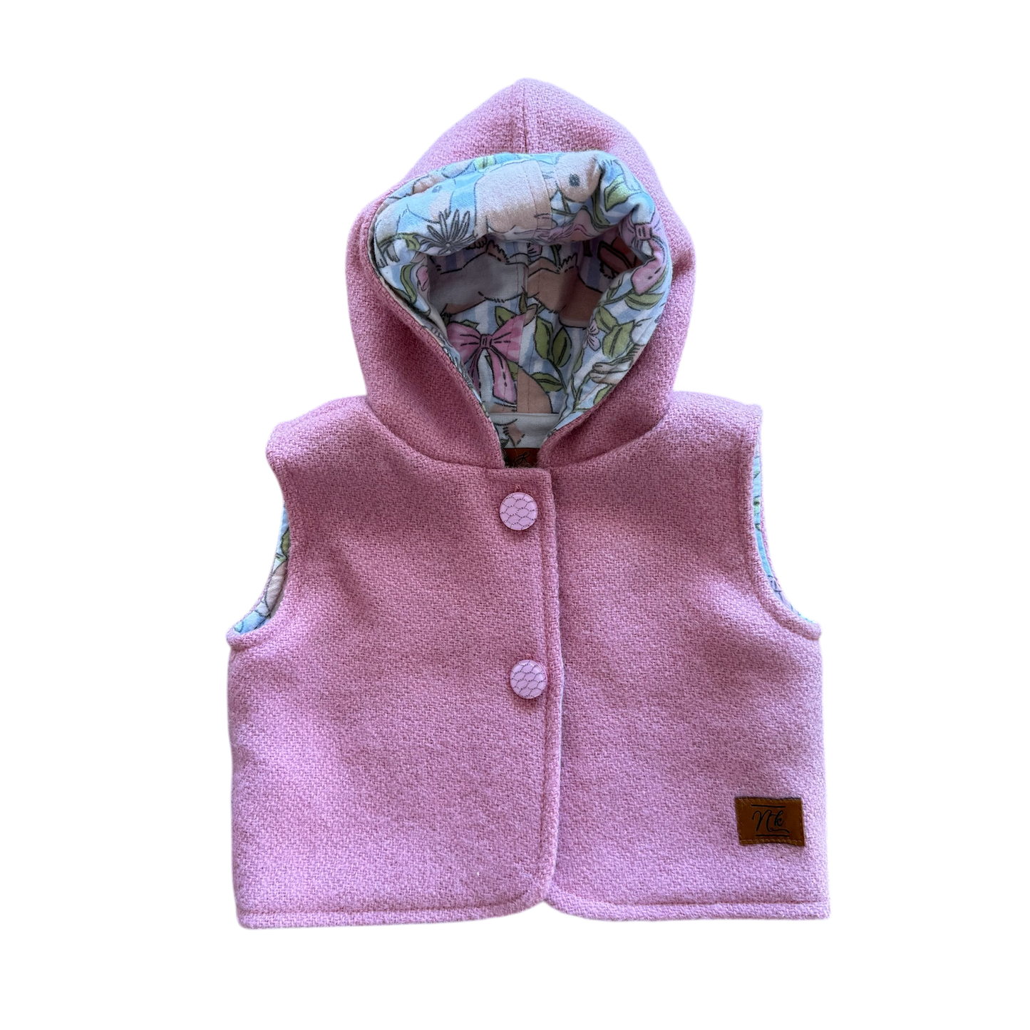 Woollen Baby Vest Pink with pink bow Bunnies