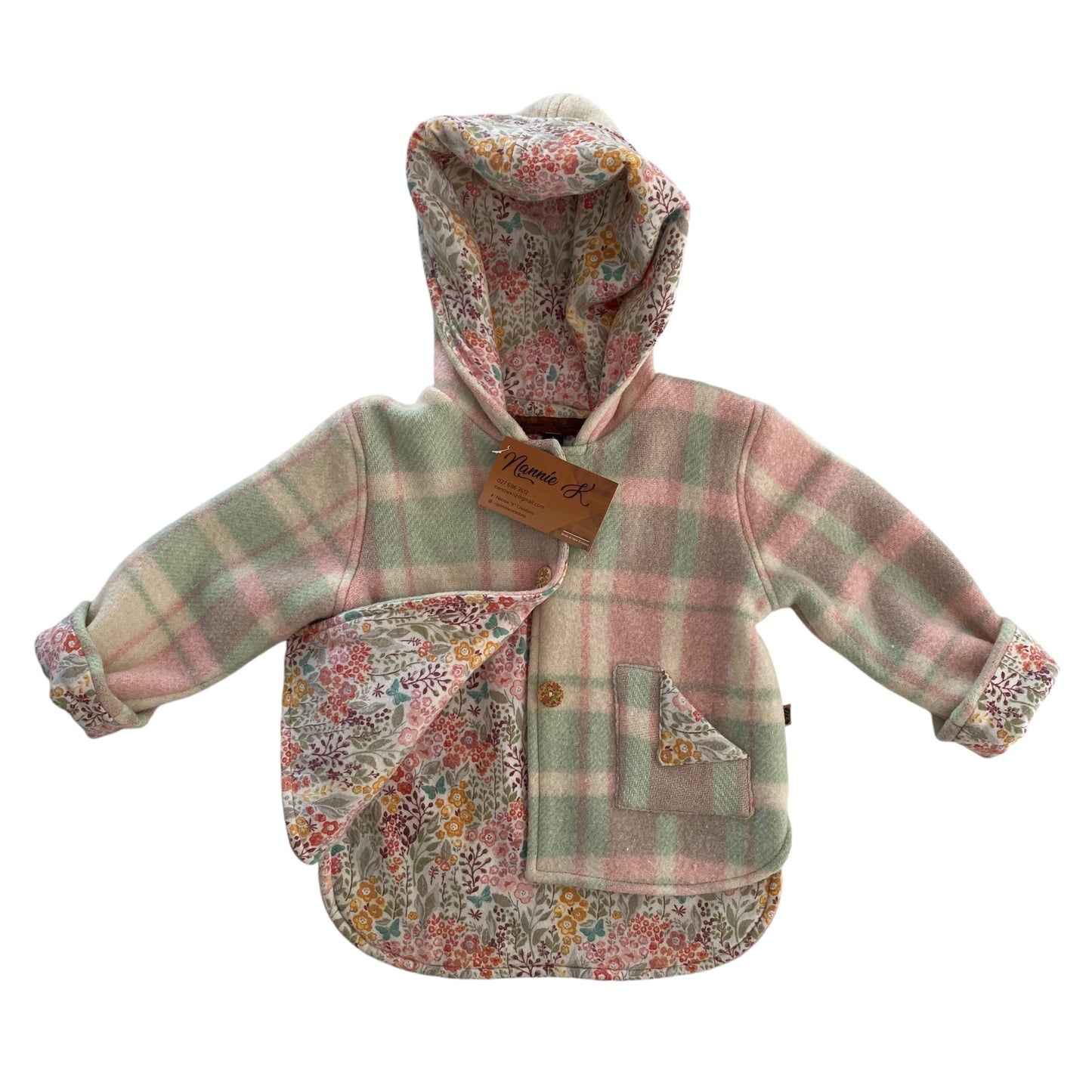 Woollen Jacket Pink and Green with Floral Lining