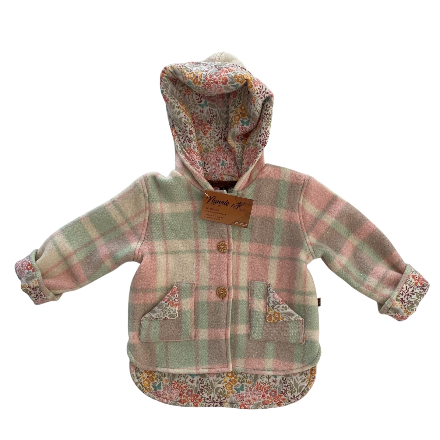Woollen Jacket Pink and Green with Floral Lining