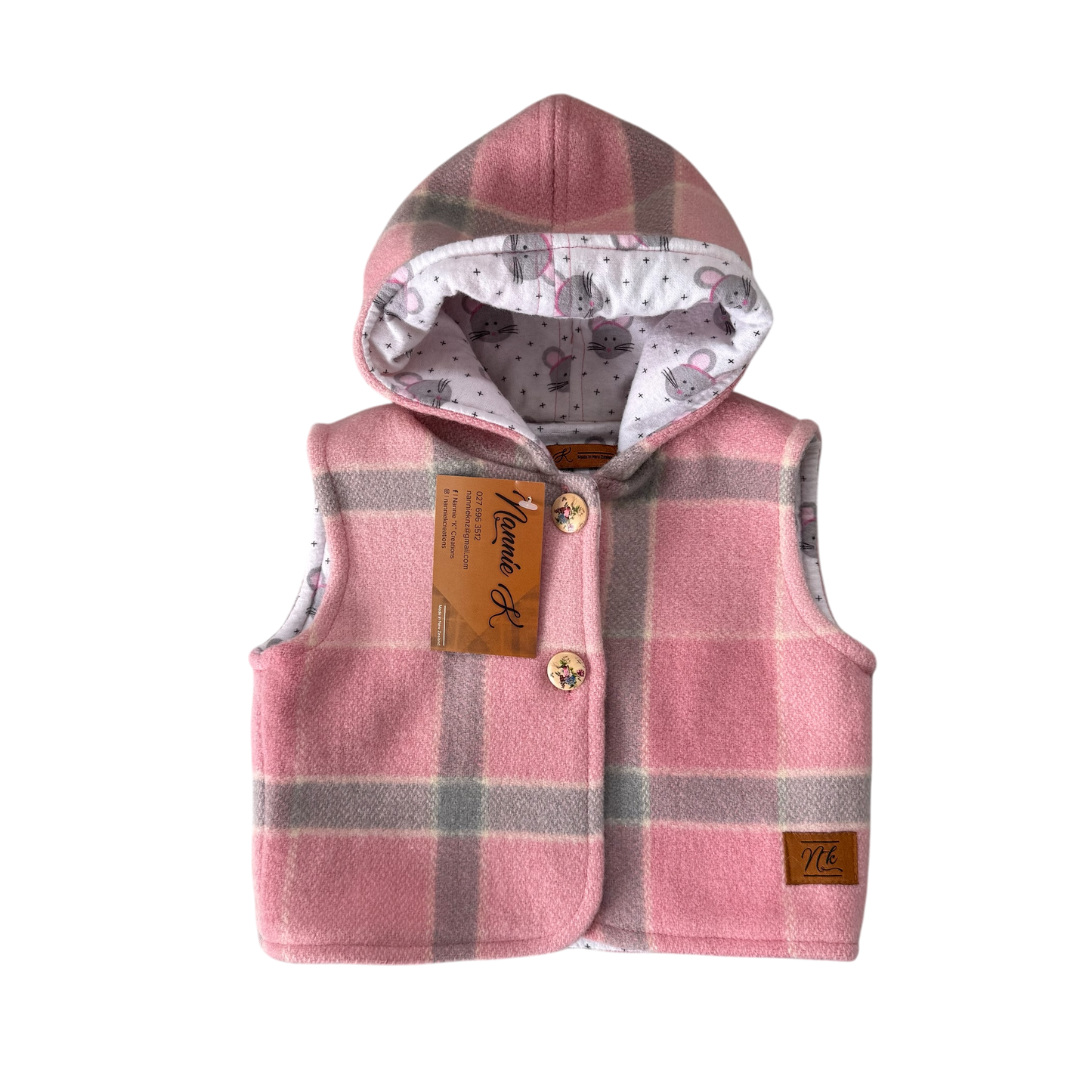 Woollen Baby Vest Pink with Mice