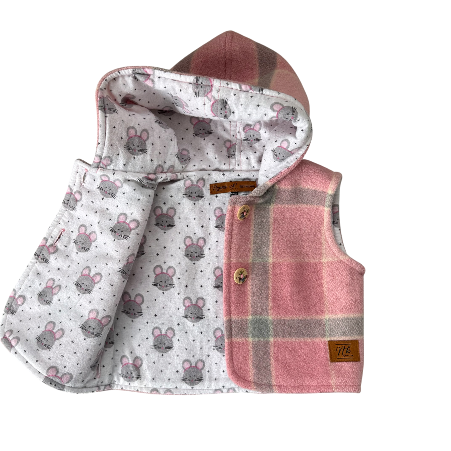 Woollen Baby Vest Pink with Mice