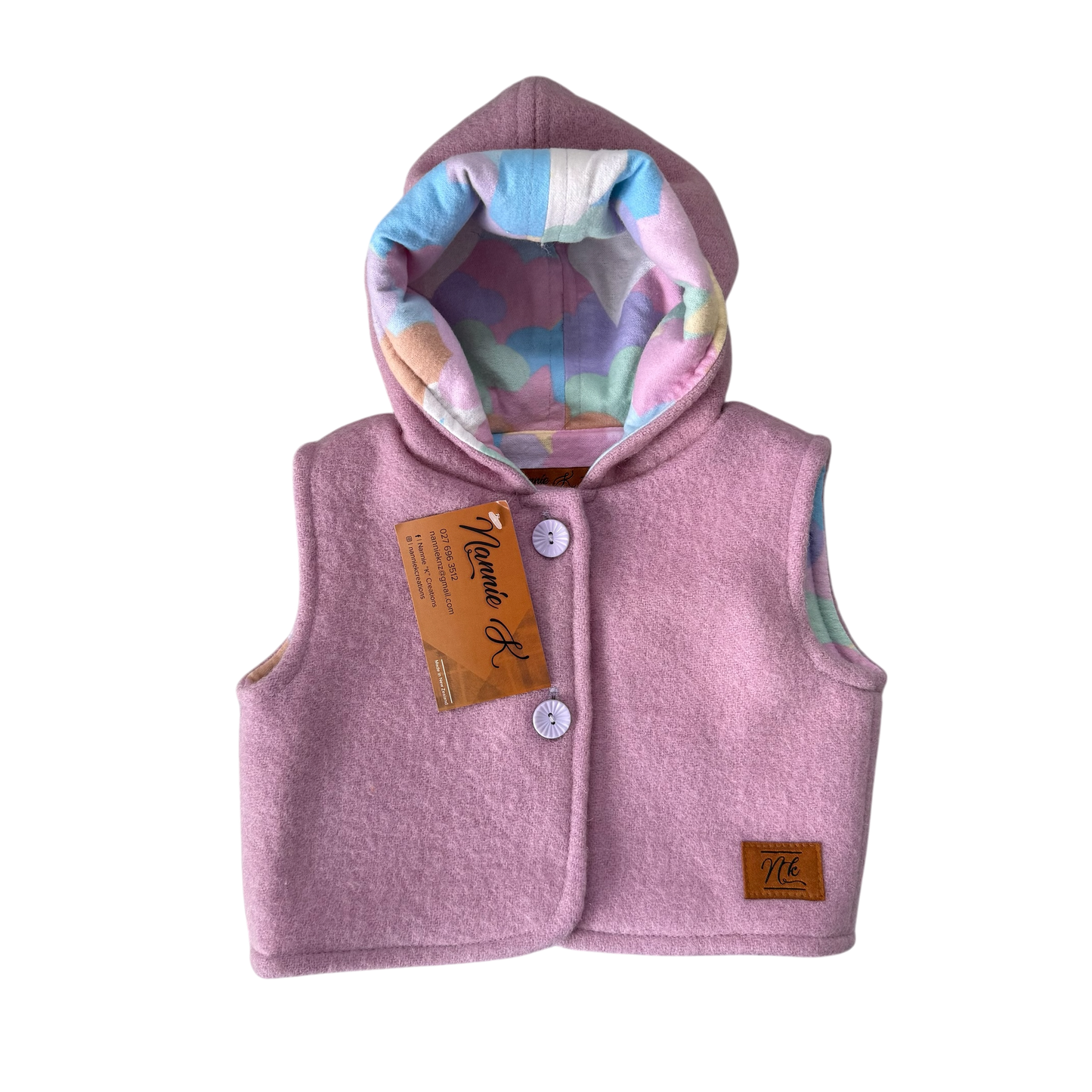 Woollen Baby Vest Mauve with Clouds