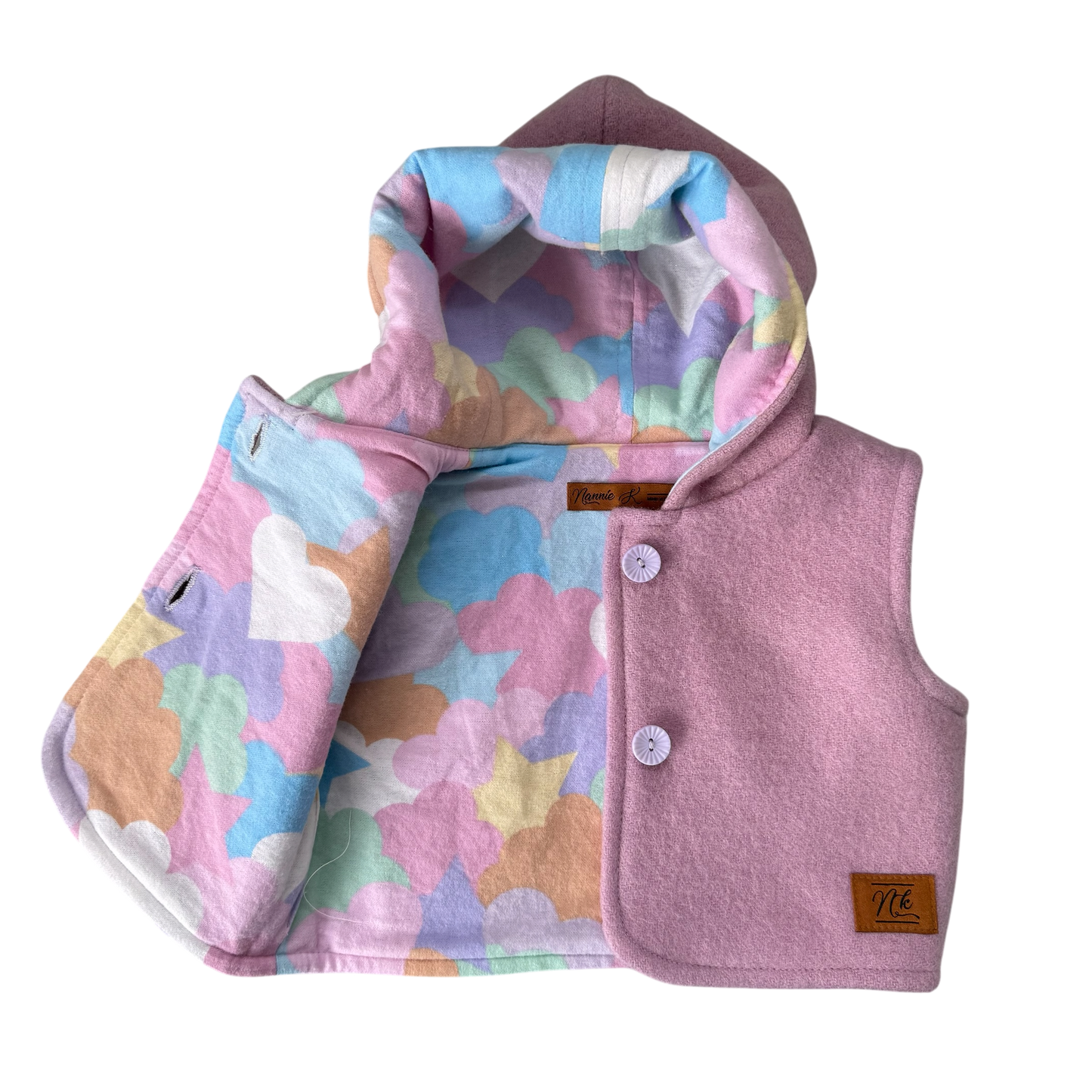 Woollen Baby Vest Mauve with Clouds