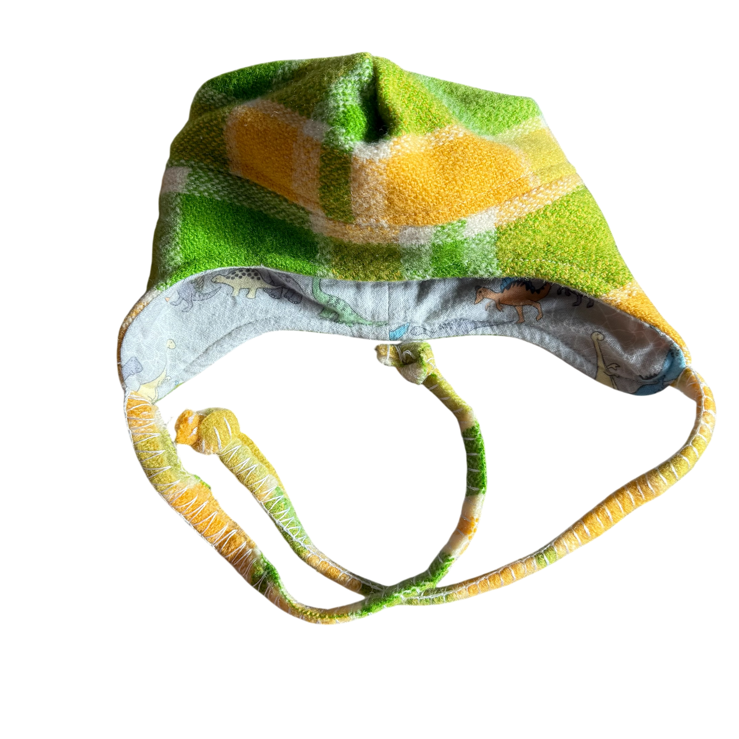 Woollen Hat Green & Yellow with Dinosaurs