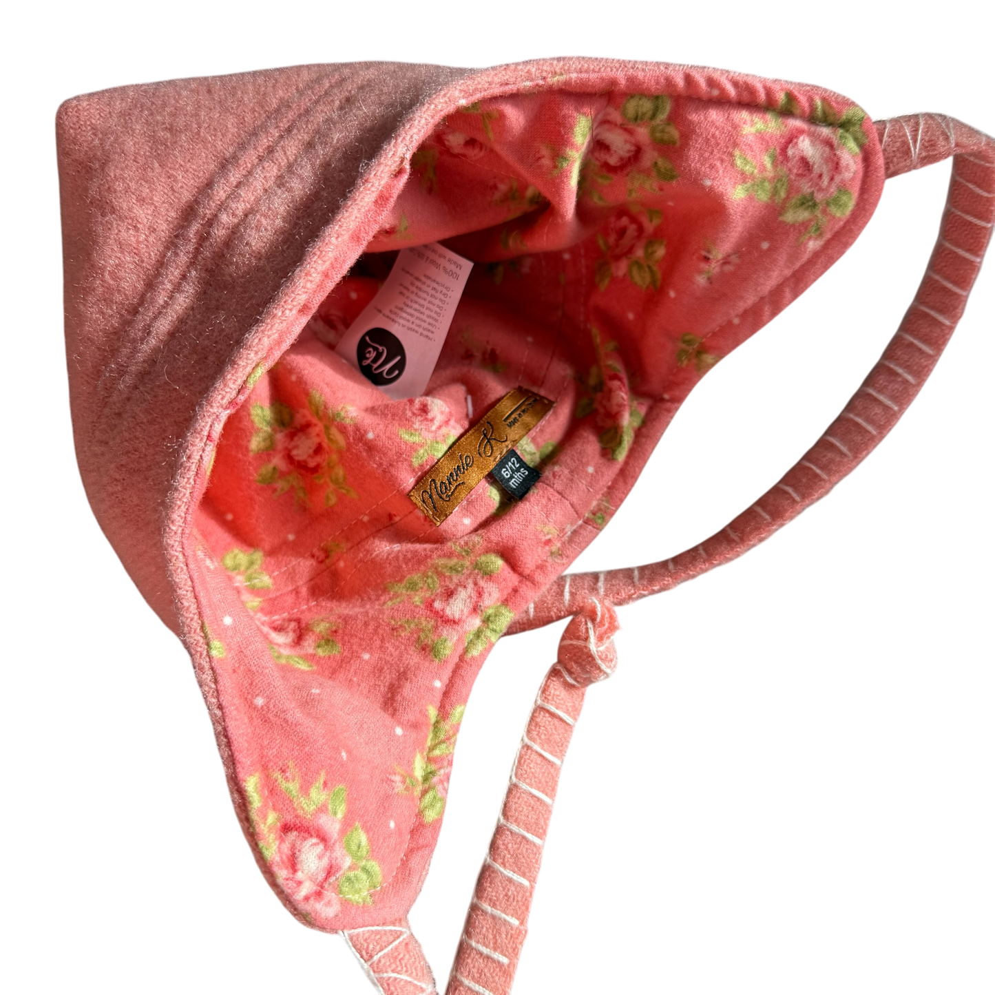 Woollen Hat Salmon Pink with a Soft Floral Lining