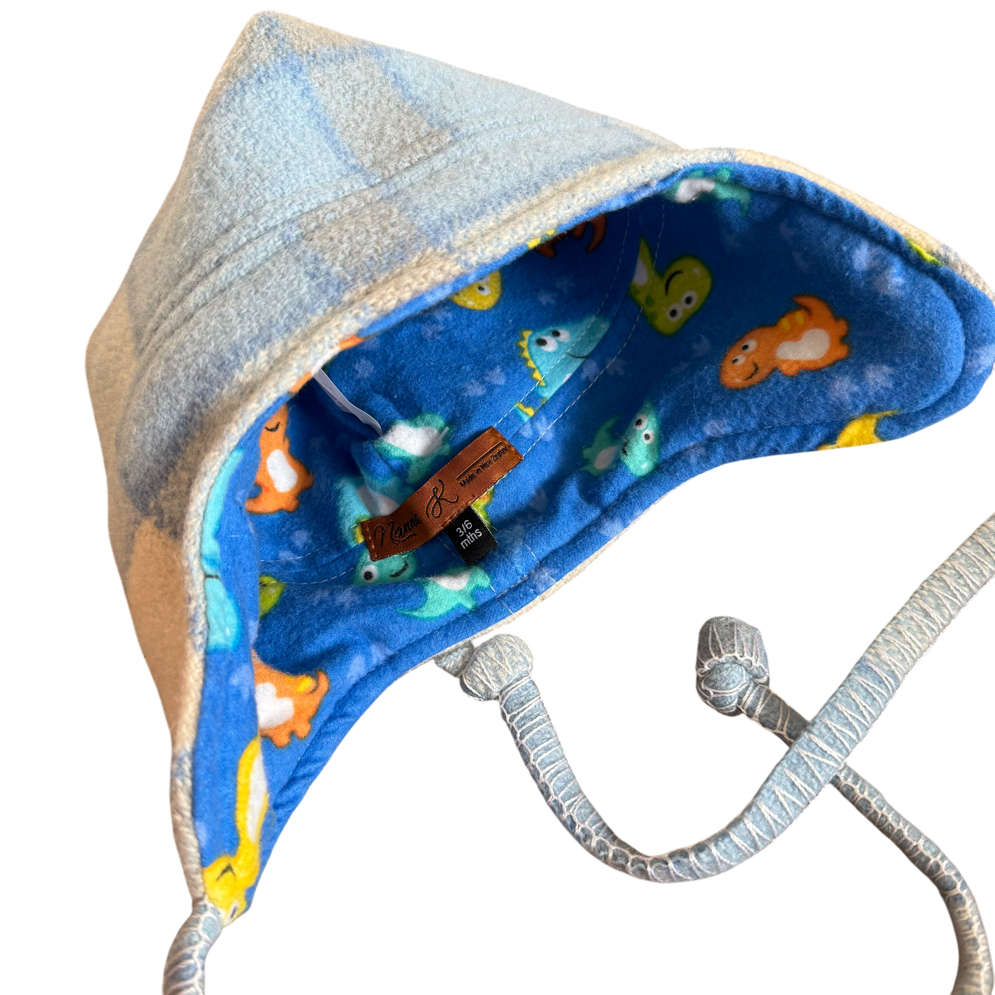 Woollen Hat Blue/Grey with Colourful Dinosaurs