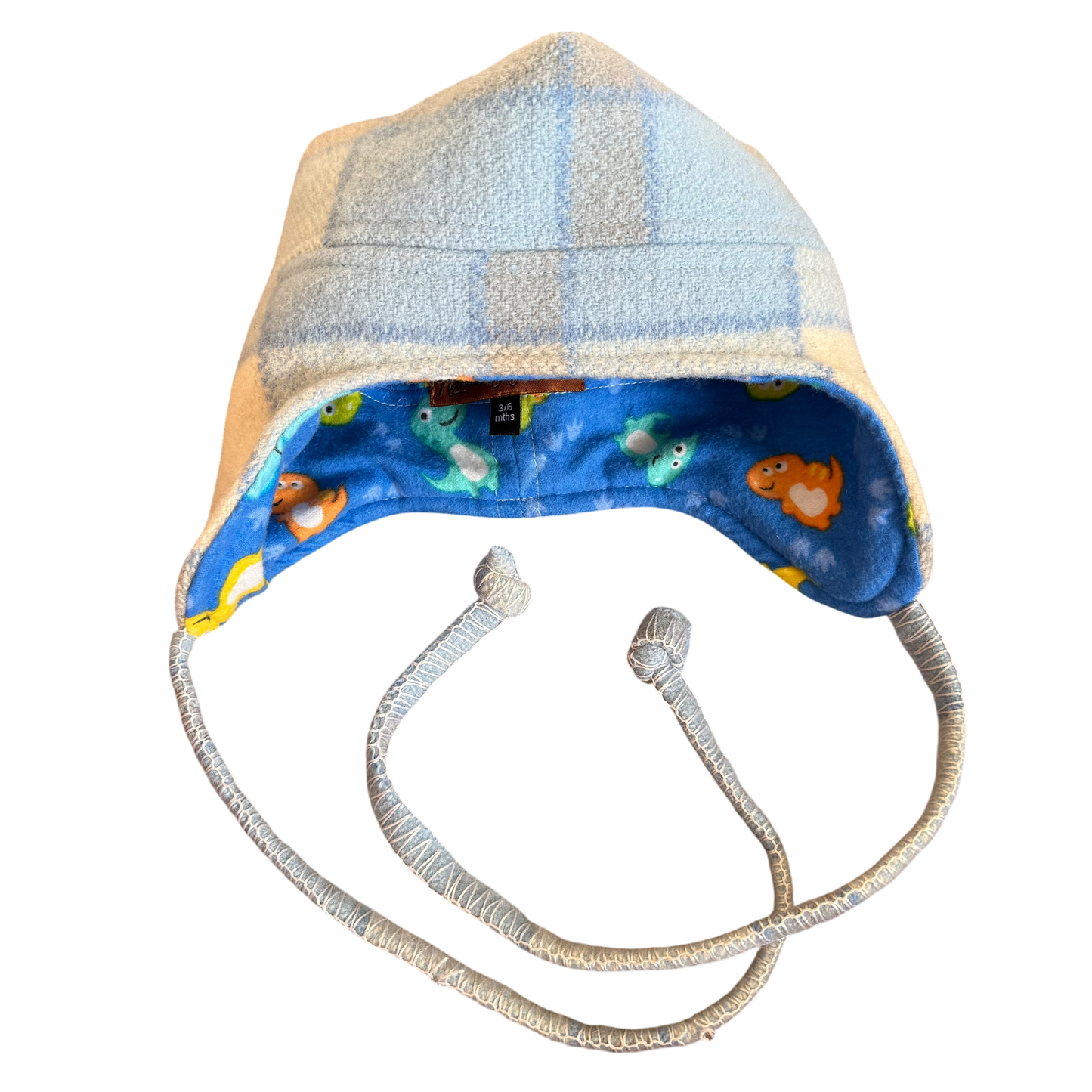 Woollen Hat Blue/Grey with Colourful Dinosaurs