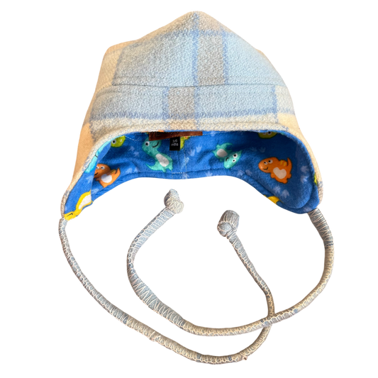 Woollen Hat Blue/Grey with Colourful Dinosaurs