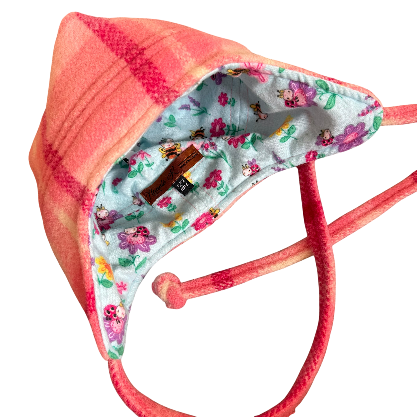 Woollen Hat Pink with Flowers & Bees