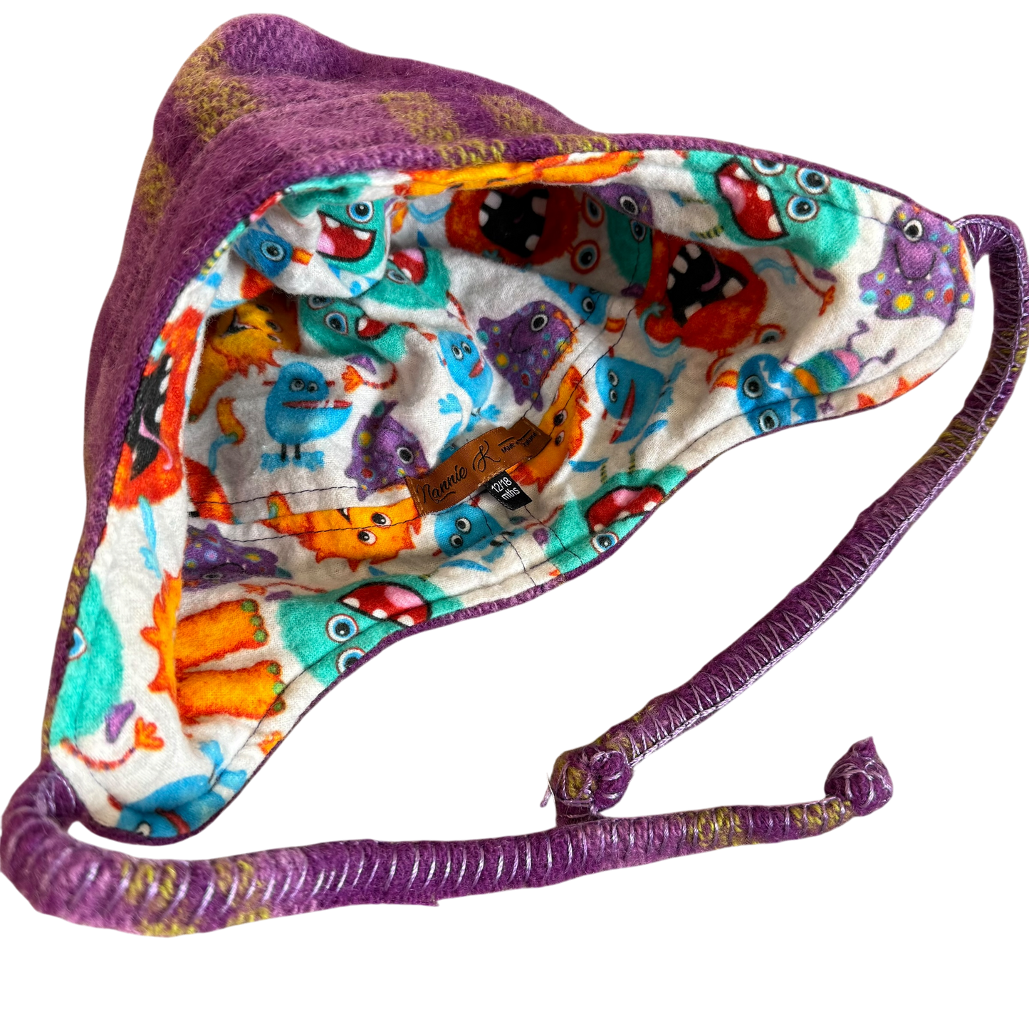 Woollen Hat Purple with Colourful Monsters
