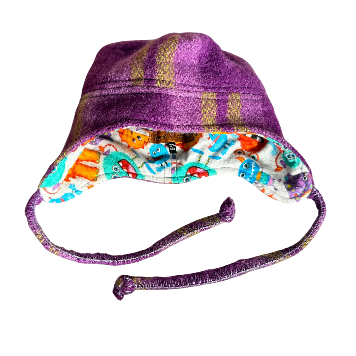 Woollen Hat Purple with Colourful Monsters