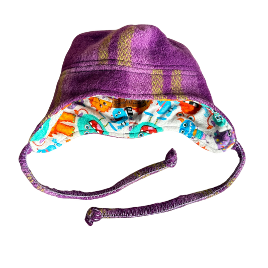 Woollen Hat Purple with Colourful Monsters