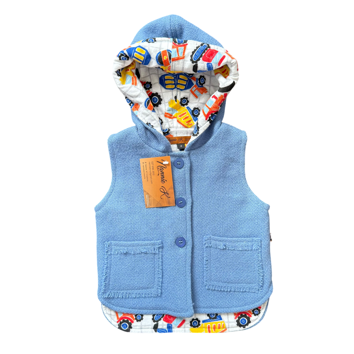 Woollen Vest Soft Blue with Construction