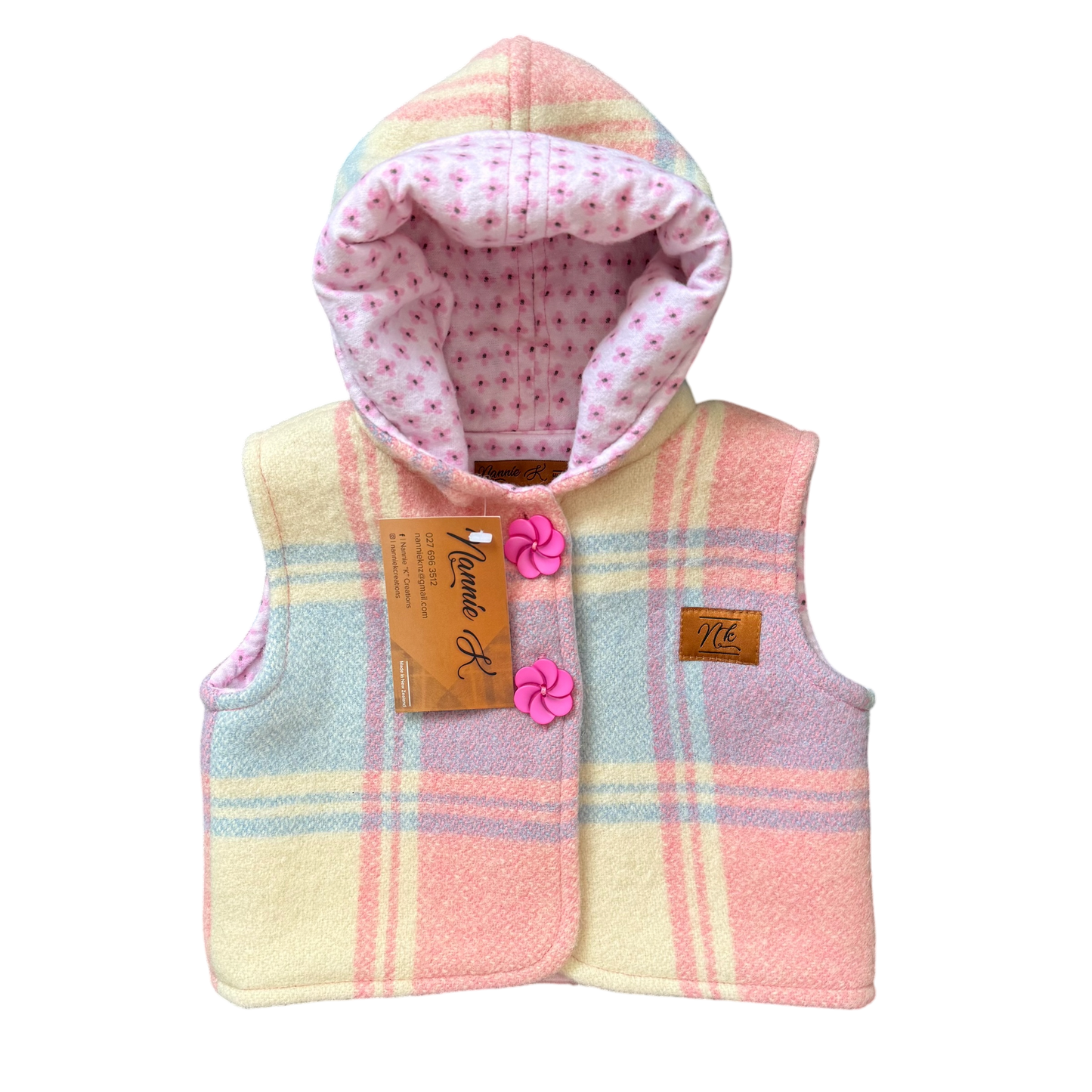 Woollen Baby Vest Pink, Blue & Cream with Small Flowers