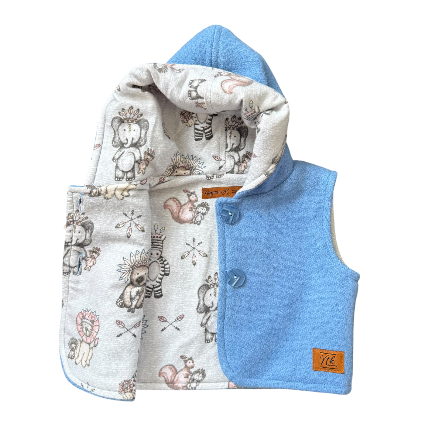Woollen Baby Vest Blue with Grey Safari