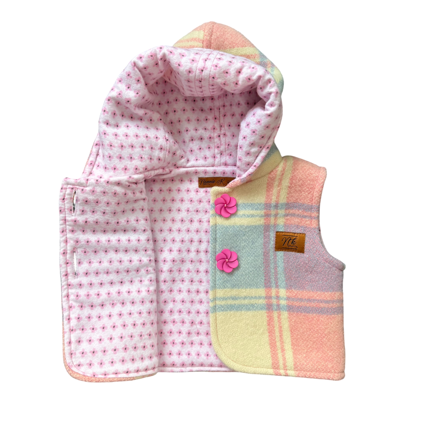 Woollen Baby Vest Pink, Blue & Cream with Small Flowers