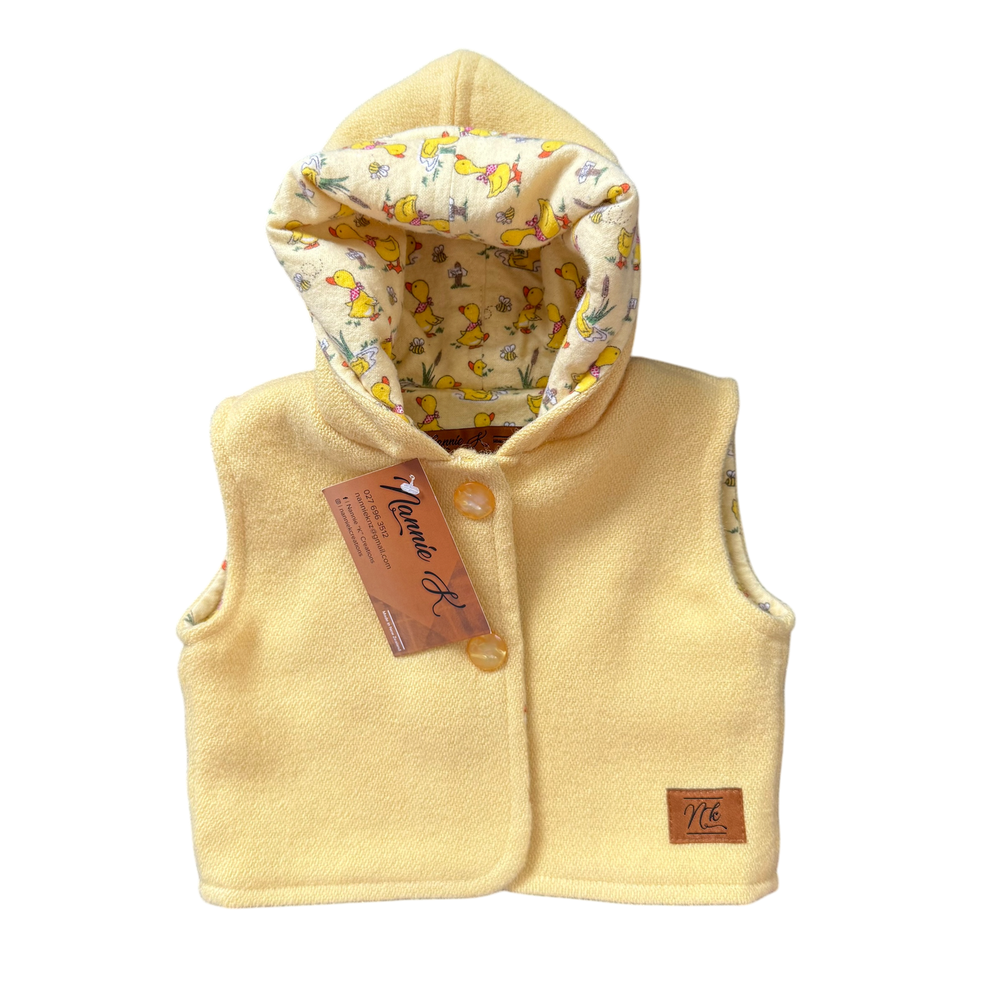 Woollen Baby Vest Yellow with Ducks