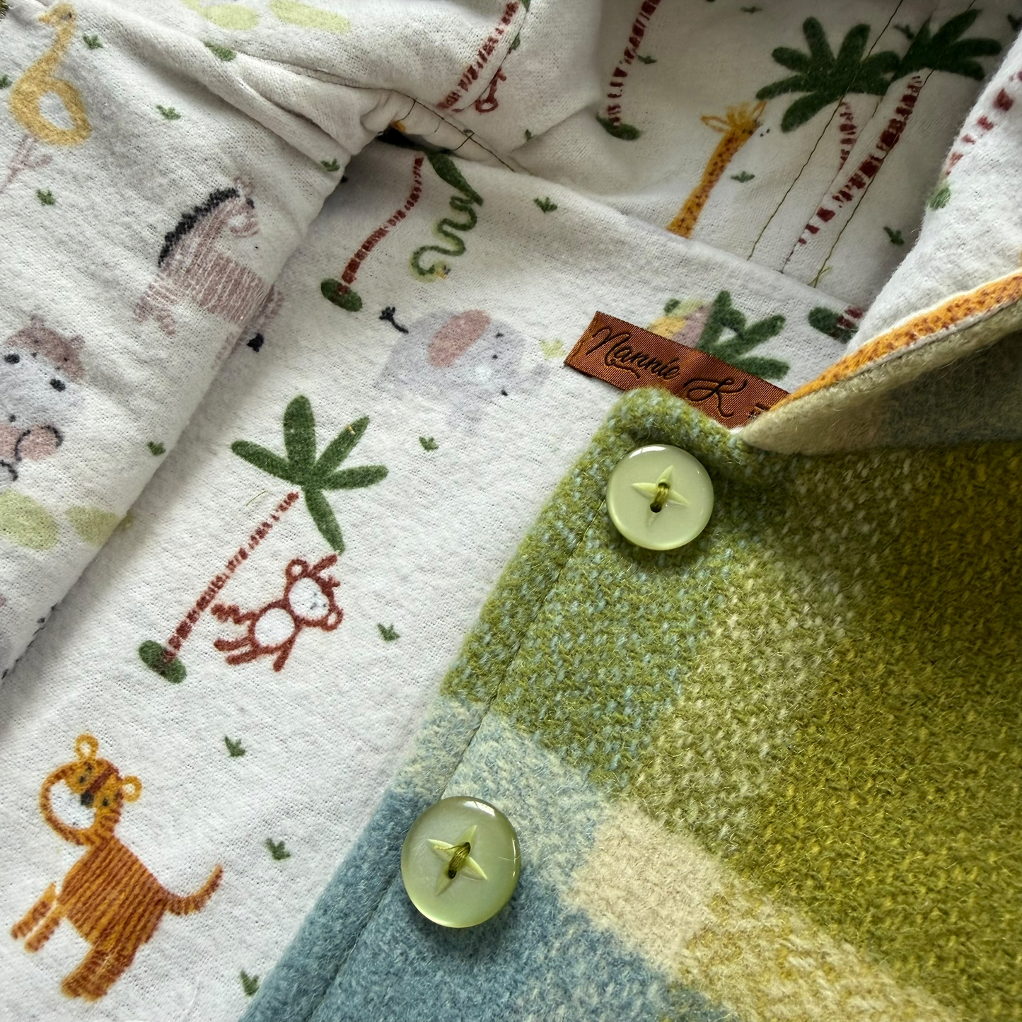 Woollen Baby Vest Olive Green & Dusty Blue with Safari