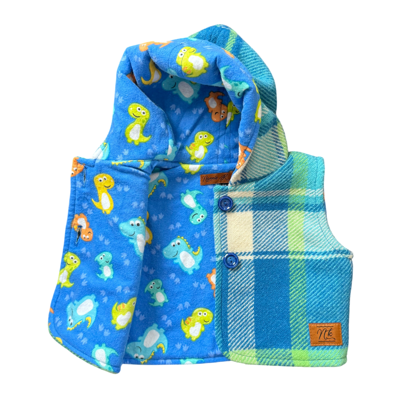Woollen Baby Vest Blue & Green with Little Dino’s