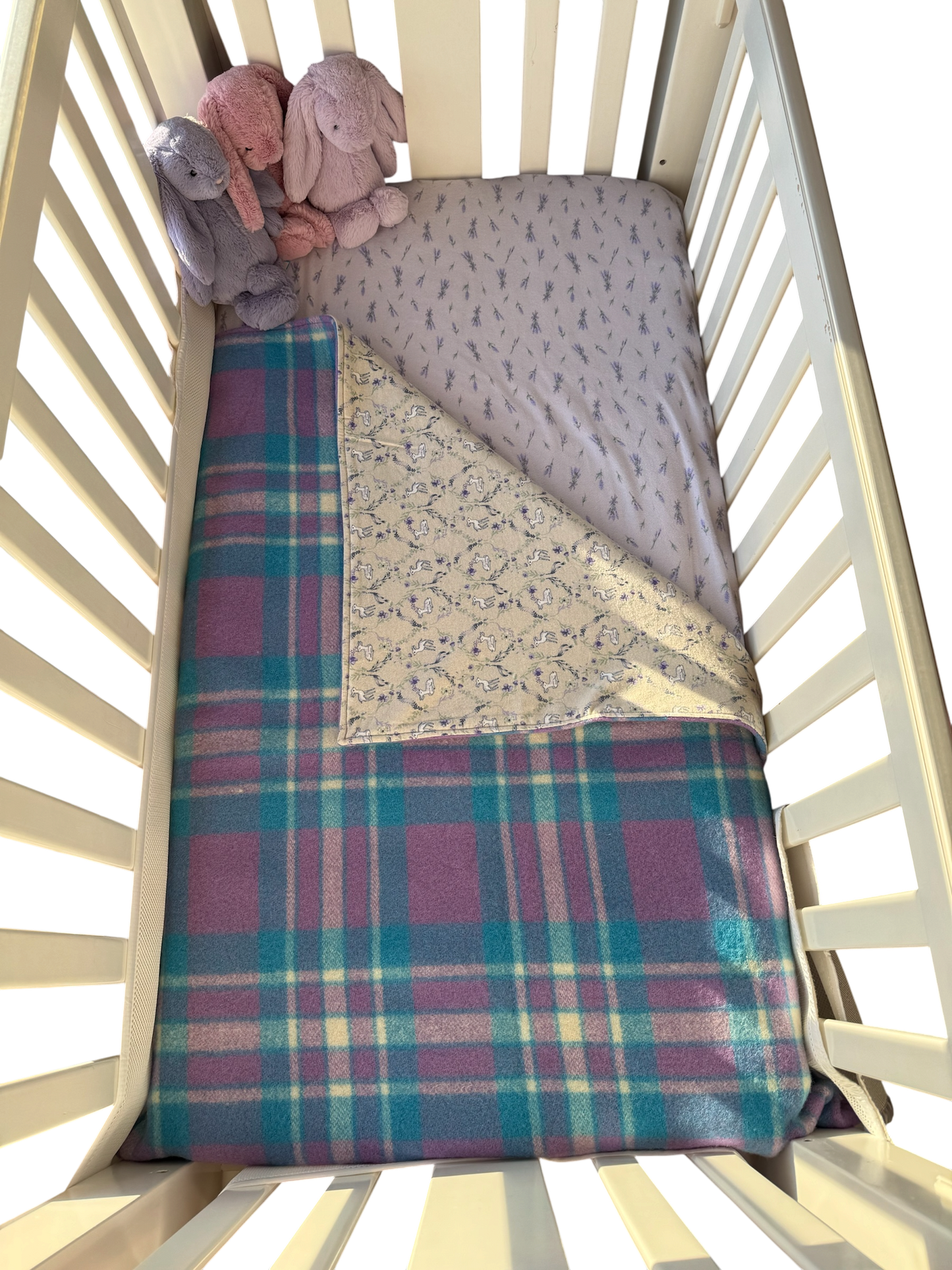 Woollen Cot Blanket Purple & Blue with Deer