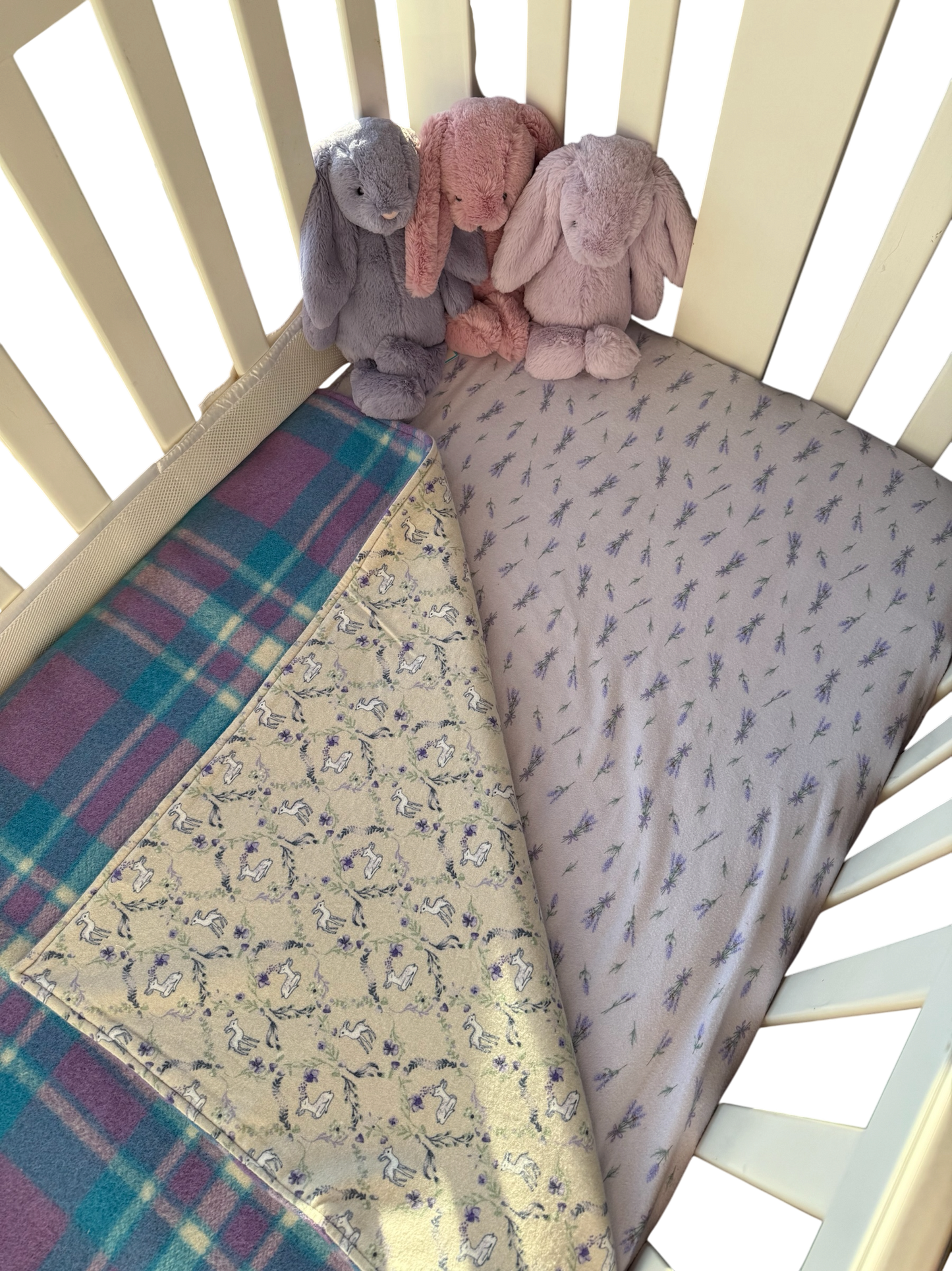 Woollen Cot Blanket Purple & Blue with Deer