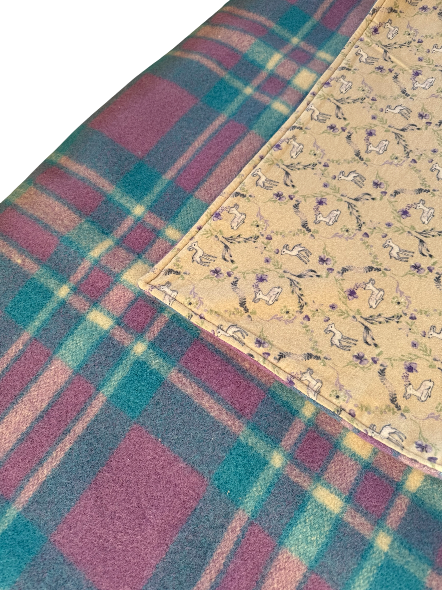 Woollen Cot Blanket Purple & Blue with Deer