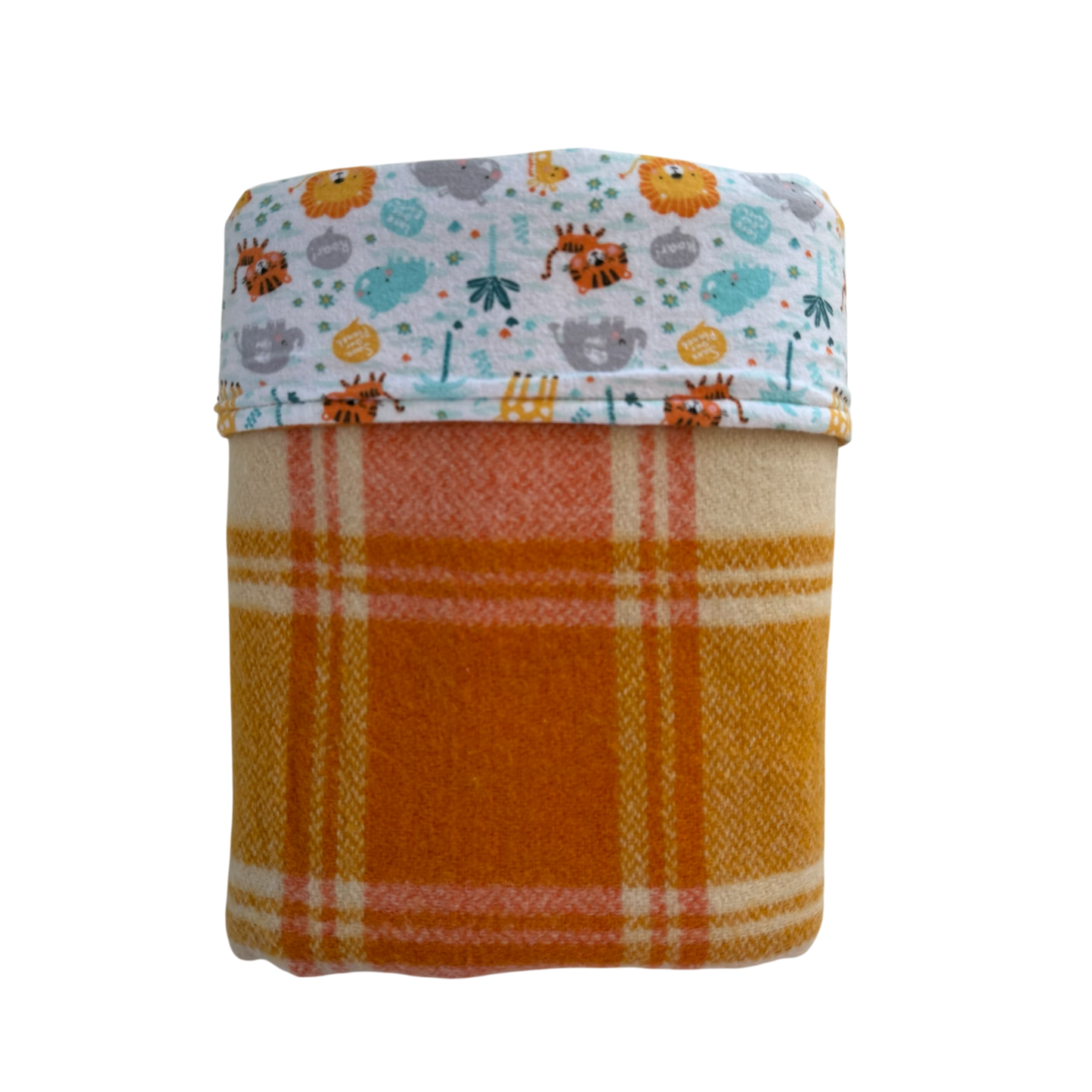 Woollen Cot Blanket Orange with Lions & Tigers