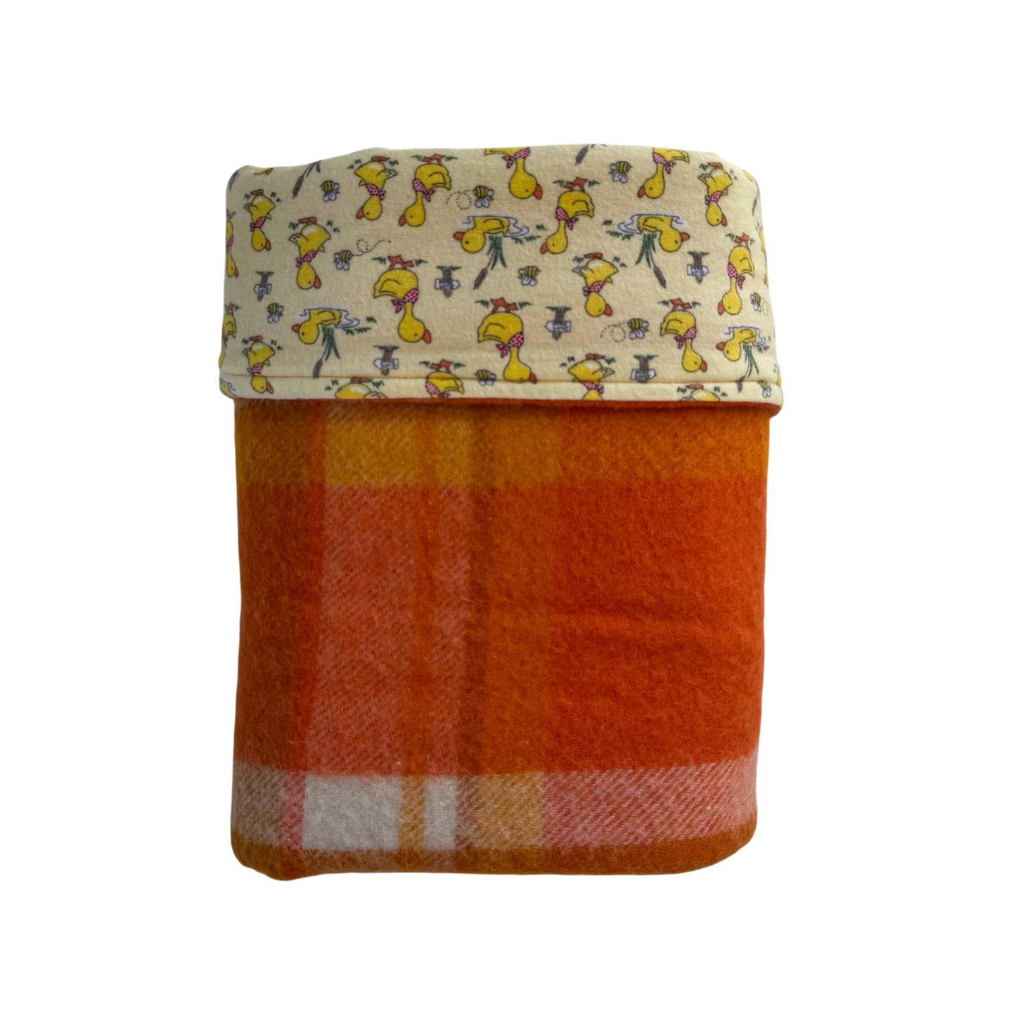 Woollen Cot Blanket Orange with Yellow Ducks