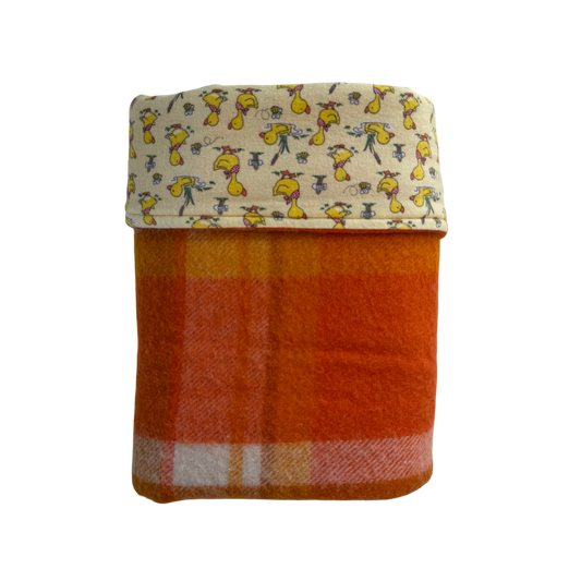 Woollen Cot Blanket Orange with Yellow Ducks