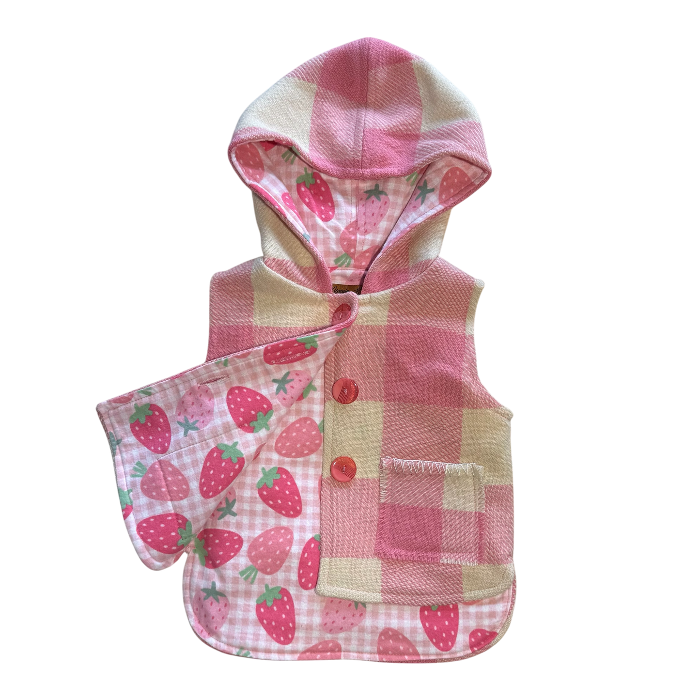 Woollen Vest Pink & Cream with Large Strawberries