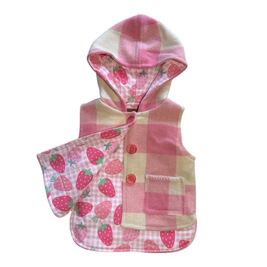Woollen Vest Pink & Cream with Large Strawberries